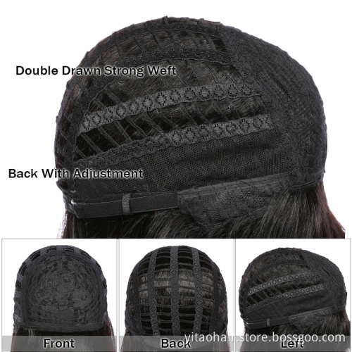 2021 Amazon Pixie Cut Synthetic Wig Brown Blend Black Short Wig with Bangs Wavy Highlight Wigs for African American Natural Hair